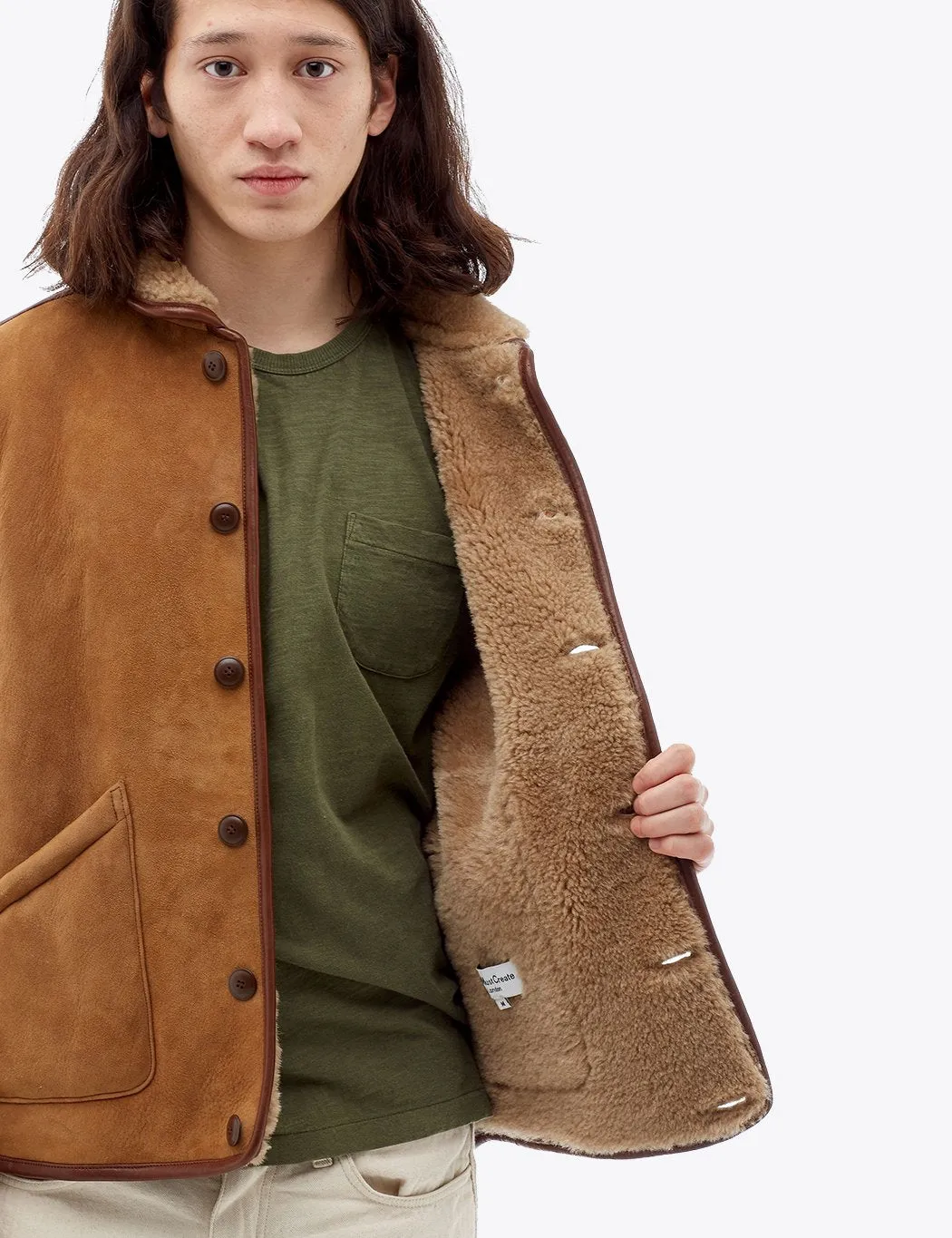 YMC Brainticket Sheepskin Coat (Suede) - Tan